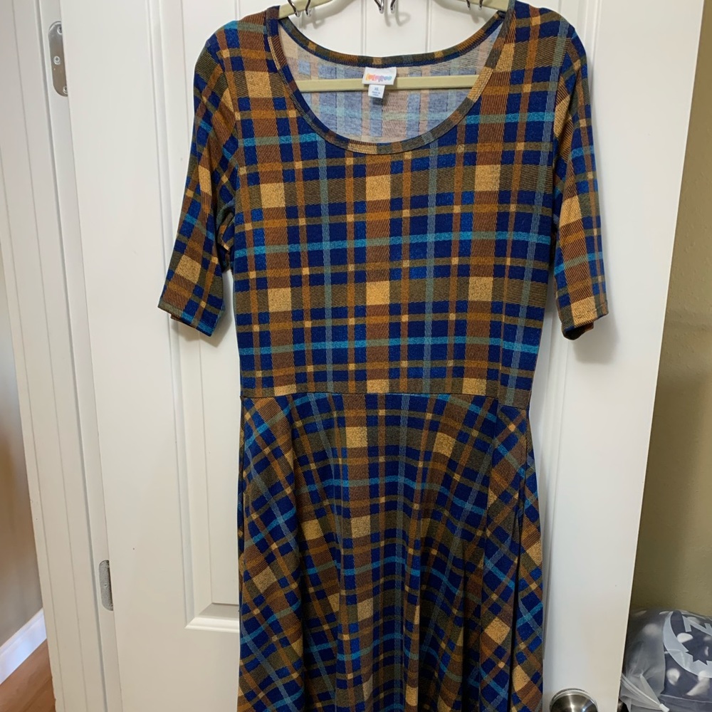 Blue and gold plaid dress